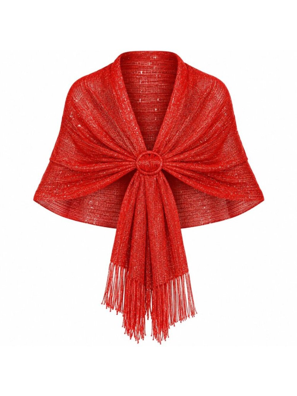 Metallic Red Shawl Wrap 70in Fringe Evening Scarf Slide Formal Party Stole